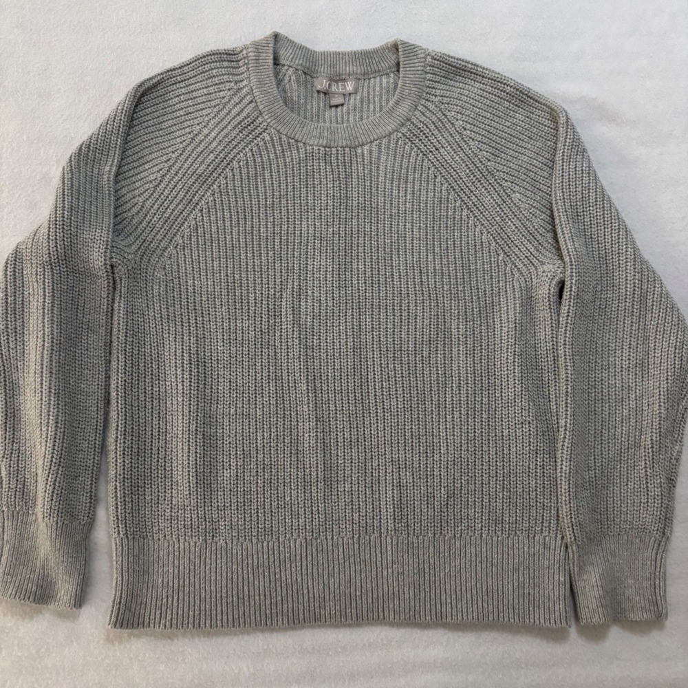 J.Crew Womens Grey Cotton Shaker Stitch Raglan Crewneck Sweater Size M